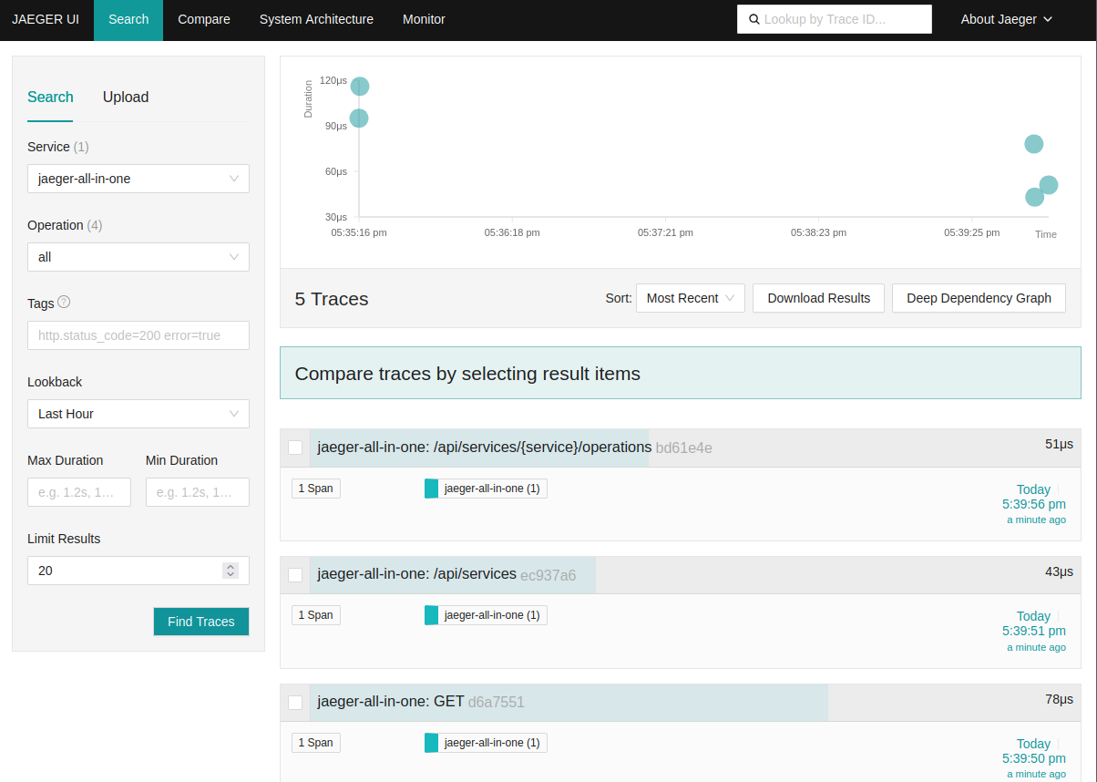 Пользовательский интерфейс Jaeger